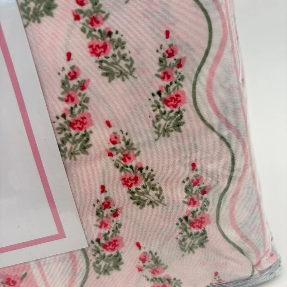 Nanette Lepore Queen 6 Piece Sheet Set Pink Floral Stripe Pattern Coquette Roses